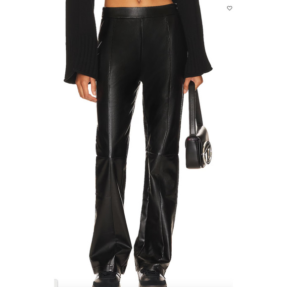 Superdown Black Faux Leather Flare Pants LARGE Wide Leg Trouser Revolve $78 - Picture 1 of 9